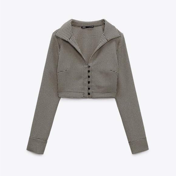 ZARA HOUNDSTOOTH POLO TOP - Picture 3 of 5